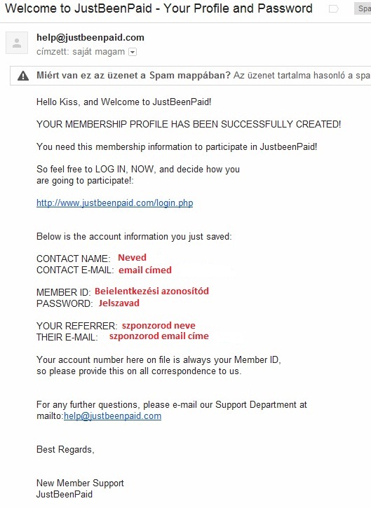Just Been Paid email adatok
