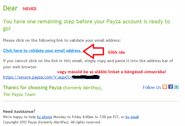 Payza e-mail link